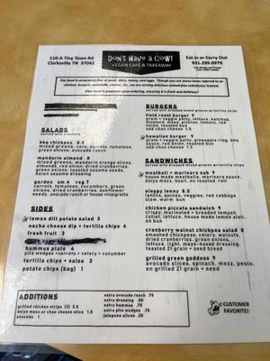 Menu 1 of 2 at Don't Have a Cow in Clarksville