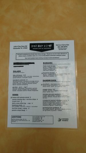 Menu, side 1 at Don't Have a Cow in Clarksville