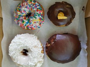Chocolate vanilya, Pina colada, chocolate honey, sprinkle at The Big O Doughnuts in Salt Lake City