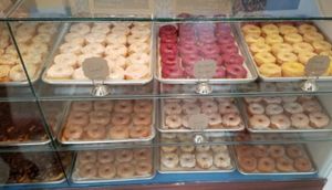 Full display case at The Big O Doughnuts in Salt Lake City