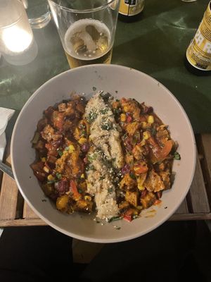 vegan chilli homemade seitan with basmati rice at Karuzo in Sarajevo