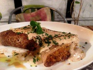 pancake with vegetables and tahini sauce at Karuzo in Sarajevo