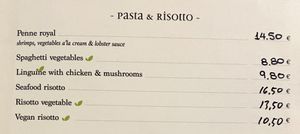 Menu - Pasta & Risotto - Starters - you have to ask what is vegan, they don’t have different labels for vegetarian and vegan  at Kapilio in Crete