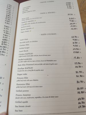Main menu at Kapilio in Crete