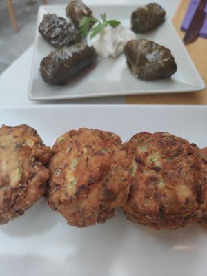 Zucchini croquettes & vine leaves at Kapilio in Crete