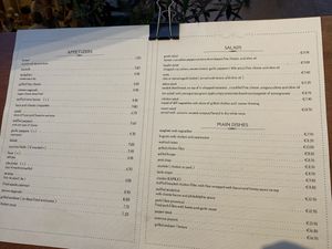 “Kapillo” - menucard // (v) for vegetarian - but every dish with (v) can be made vegan. They also offered me vegan moussaka, which isn’t on their menucard either.  at Kapilio in Crete