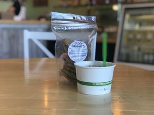 Vegan ice cream, vegan cookies and compostable spoon:-) at Dessert'D in Mammoth Lakes