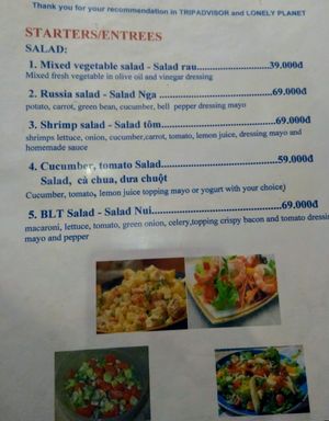 menu1 at Goc Ha Thanh in Da Lat