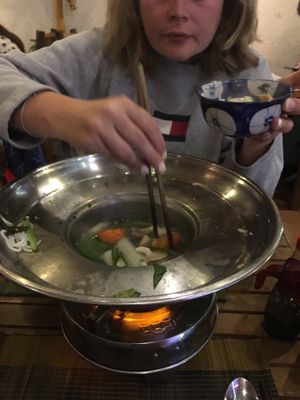 A finished hot pot at Goc Ha Thanh in Da Lat