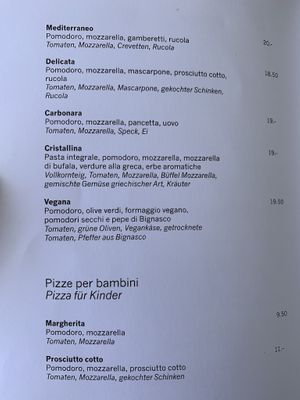 Menu - pizzas at Ristorante Cristallina in Coglio