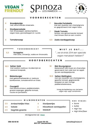 Herfst/Winter 2021 Vegan menu  at Eetcafe Spinoza in Leeuwarden