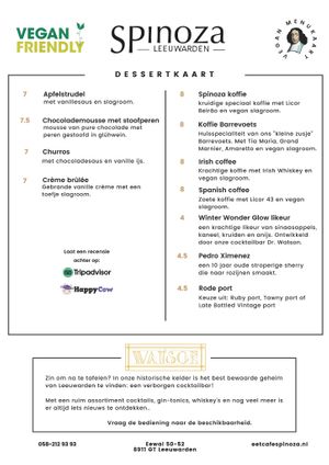 Herfst/Winter 2021 Vegan menu Desserts at Eetcafe Spinoza in Leeuwarden