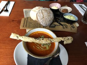 Bell pepper soup  at Eetcafe Spinoza in Leeuwarden