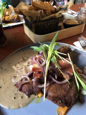 Vegan schnitzel (breaded eggplant)  at Eetcafe Spinoza in Leeuwarden
