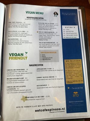 Vegan menu august 2025  at Eetcafe Spinoza in Leeuwarden