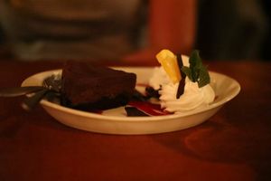 Vegan chocolade taart at Eetcafe Spinoza in Leeuwarden