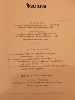 Menu  at Salute Vegetarische & Vegane Küche in Mainz