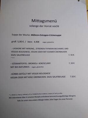 Lunch menu at Salute Vegetarische & Vegane Küche in Mainz