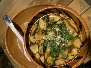 Mushroom soup at El Arbol Taqueria Vegetariana in Puebla