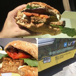chick'n burger at Make Vegan - Truck in Santa Monica