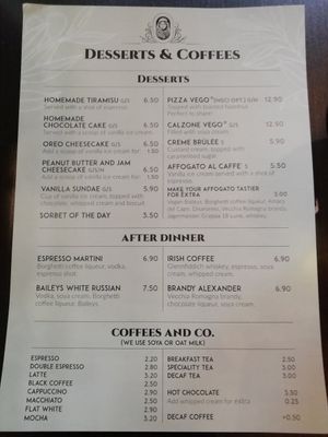 Dessert menu at NovaPizza Vegan Kitchen in Edinburgh