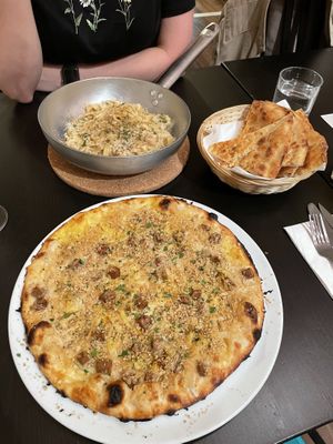 Truffle pasta, carbonara pizza, focaccia  at NovaPizza Vegan Kitchen in Edinburgh