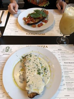 tomato bruschetta and 3 cheese & mushroom bruschetta   at NovaPizza Vegan Kitchen in Edinburgh