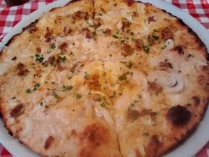 Pizza carbonara with Mheat at NovaPizza Vegan Kitchen in Edinburgh