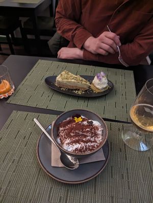 Tiramisu and pistachio cheesecake at NovaPizza Vegan Kitchen in Edinburgh