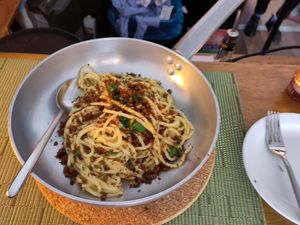 Spaghettone aglio olio at NovaPizza Vegan Kitchen in Edinburgh