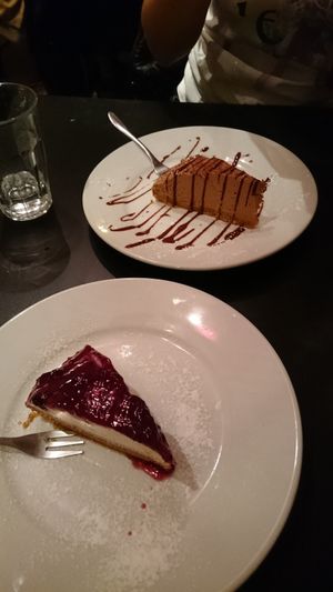 Peanut butter + jelly and chocolate cheescakes at NovaPizza Vegan Kitchen in Edinburgh