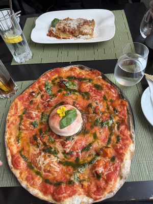 Lasagna and pizza caprese  at NovaPizza Vegan Kitchen in Edinburgh