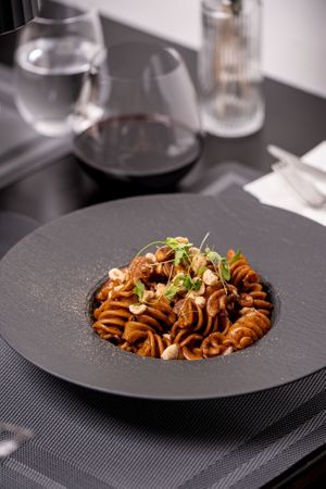 Fusilli al nero at NovaPizza Vegan Kitchen in Edinburgh