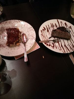 vegan tiramisu and vegan oreo cheesecake at NovaPizza Vegan Kitchen in Edinburgh
