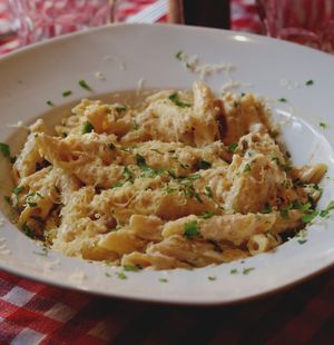 Creamy salmon pasta at NovaPizza Vegan Kitchen in Edinburgh