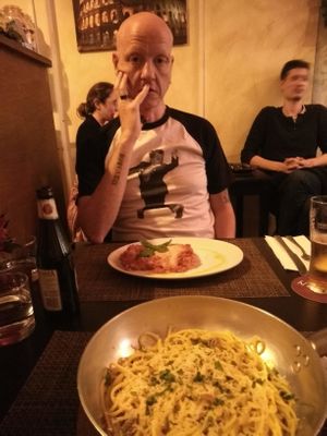 My husband had food envy because his little lasagne wasn't as good as my huge carbonara at NovaPizza Vegan Kitchen in Edinburgh