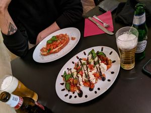 Bruschetta and caprese salad  at NovaPizza Vegan Kitchen in Edinburgh