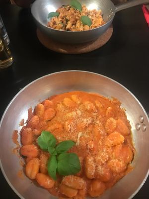 Penne el norma and gnocchi at NovaPizza Vegan Kitchen in Edinburgh