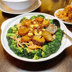 Cny Menu- Broccoli w/ Bacon, King Oyster Scallop, Cordyceps Flower, Gingko & Pine Nuts - broc is greeeeen and goood! at Nature Vegetarian Delights 大自然素食 - Upper Serangoon in Northeast Singapore