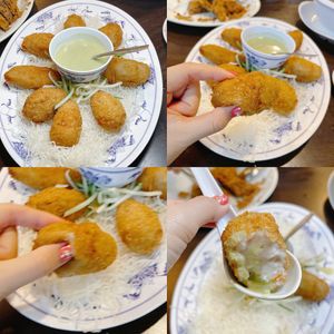 Handmade Golden Lychee Yam Prawn from the normal menu. Gosh, this is so good. Holding it, my fingers sinked in. Eating it hot, you had the crispy outer layer, yam then the prawn.  at Nature Vegetarian Delights 大自然素食 - Upper Serangoon in Northeast Singapore