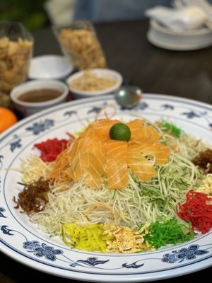 cny menu- Fortune Toss ("Salmon ") – Huat ah (silently)! Never goes wrong with YUSHENG!  at Nature Vegetarian Delights 大自然素食 - Upper Serangoon in Northeast Singapore