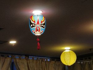 Restaurant interior decor - Chinese opera face masks at Nature Vegetarian Delights 大自然素食 - Upper Serangoon in Northeast Singapore