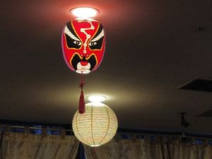 Restaurant interior decor - Chinese opera face masks at Nature Vegetarian Delights 大自然素食 - Upper Serangoon in Northeast Singapore