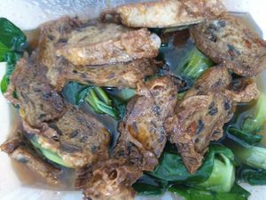 Xiao bai chye with fried mock seaweed roll in BBQ sauce at Nature Vegetarian Delights 大自然素食 - Upper Serangoon in Northeast Singapore