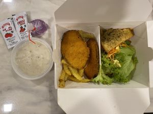 Fish and chips with soup  at Nature Vegetarian Delights 大自然素食 - Upper Serangoon in Northeast Singapore