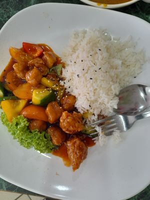 Mock sweet & sour pork rice (less rice) at Nature Vegetarian Delights 大自然素食 - Upper Serangoon in Northeast Singapore