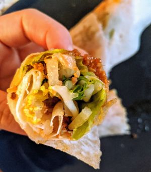 The first popiah I rolled - they got better as I continued eating them. at Nature Vegetarian Delights 大自然素食 - Upper Serangoon in Northeast Singapore