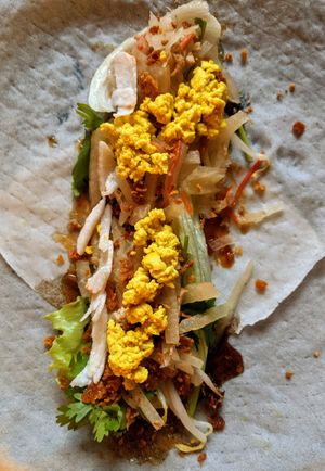 Inside of the popiah - everything is vegan at Nature Vegetarian Delights 大自然素食 - Upper Serangoon in Northeast Singapore