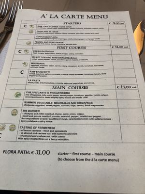 Menu  at Flora in Verona