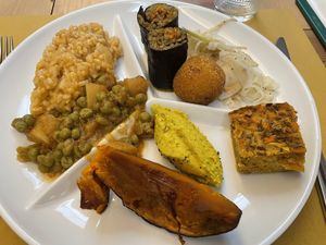 Buffet style lunch and they serve you while explaining dishes (due to COVID). at Flora in Verona